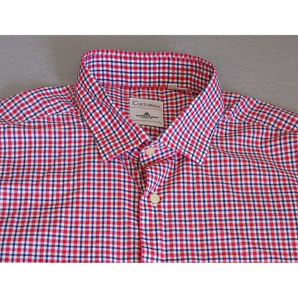 Culturata Thomas Mason Shirt Mens Large Plaid Red/Blue Woven In Italy